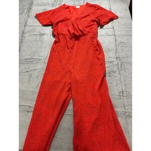 Islander Red Polka Dot Jumpsuit Womens XL Wide Leg Short Sleeve Retro